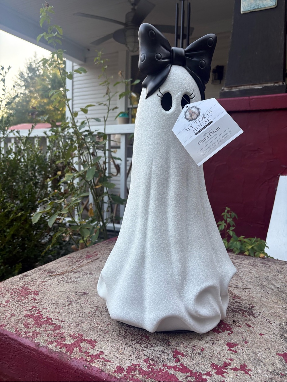 My Texas House White Ghost Figurine with Black Bow